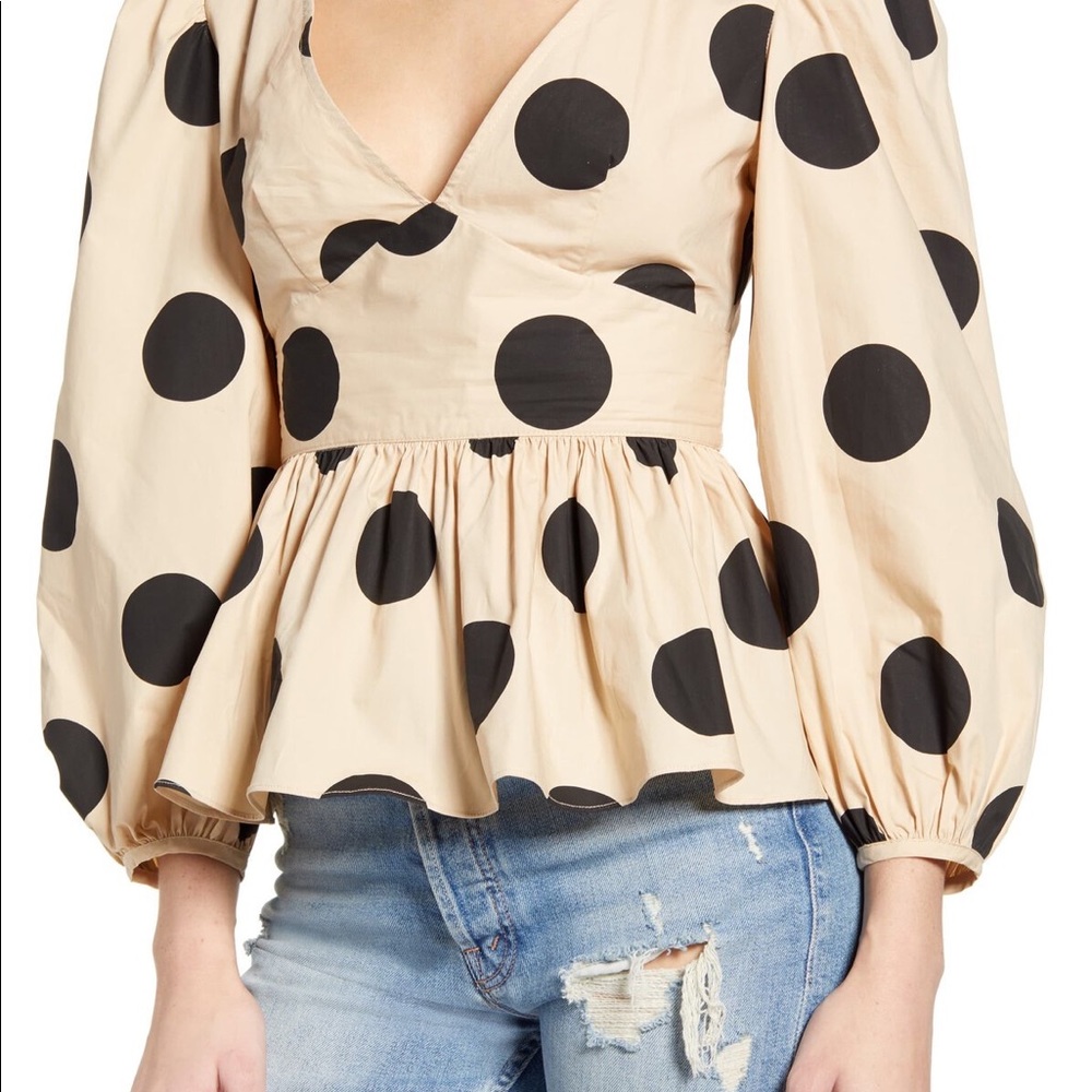 English Factory Polka Dot Balloon Sleeve Top